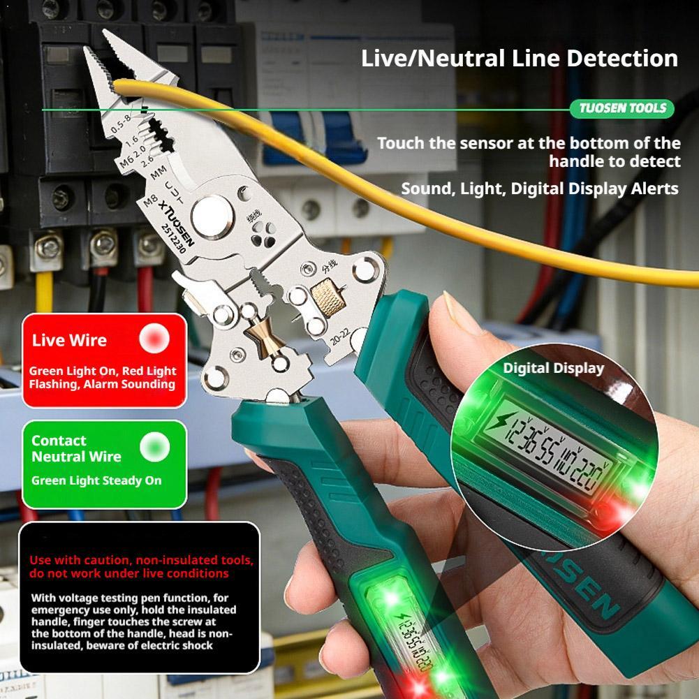 Automatic Wire Stripper Cutter - คีมปอกสายไฟ คีมตัดสายไฟแบบพับได้ คีมปอกสายไฟ เครื่องมือช่างไฟฟ้า พร้อมไขควงทดสอบแรงดันไฟฟ้าในตัว
