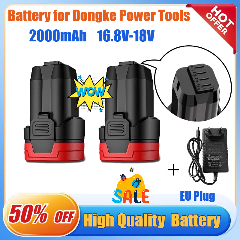 Brushless Cordless Electric Drill 18V - แบตเตอรี่ 16.8V/18V 2.0Ah สำหรับสว่านไร้สายแบบไร้แปรงถ่าน Dongke สว่านกระแทกไร้สาย