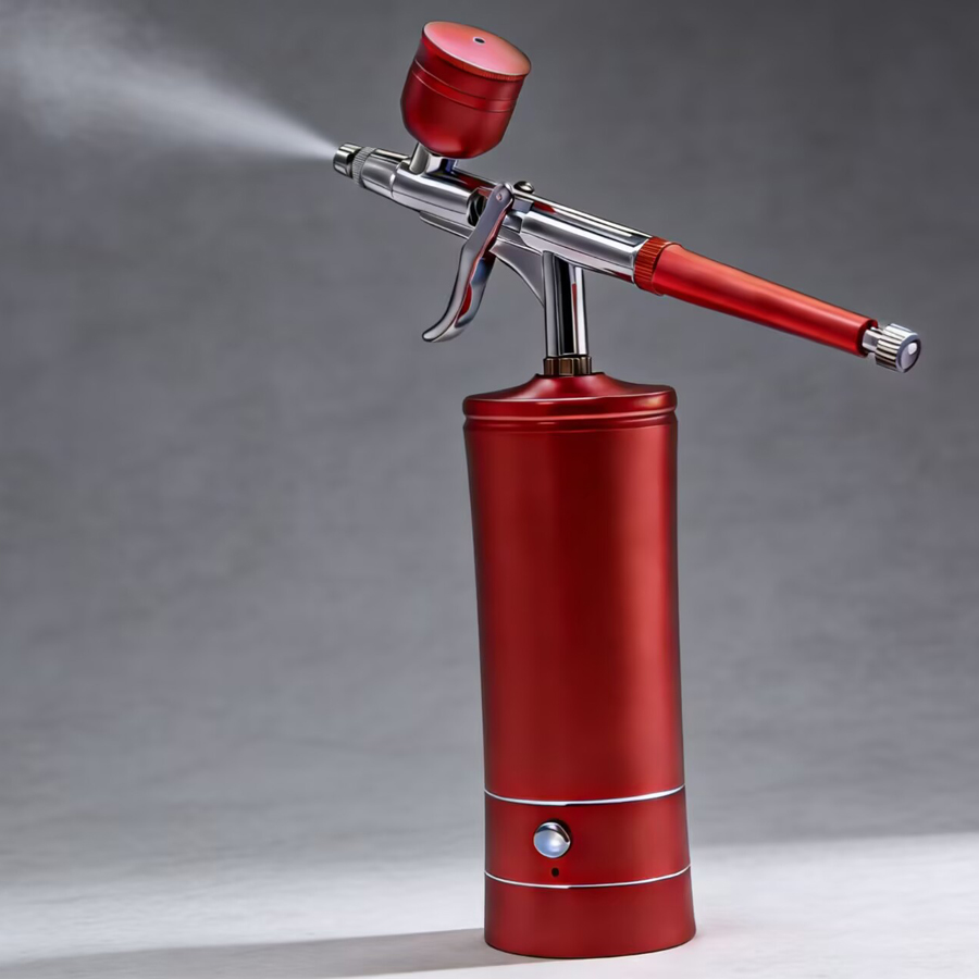 Airbrush Kit With Mini Compressor - แอร์บรัชไร้สายแบบพกพา ชาร์จไฟได้ พร้อมคอมเพรสเซอร์ ปืนพ่นสีแบบกระบอกเดี่ยว สำหรับแต่งหน้า ทำเล็บ