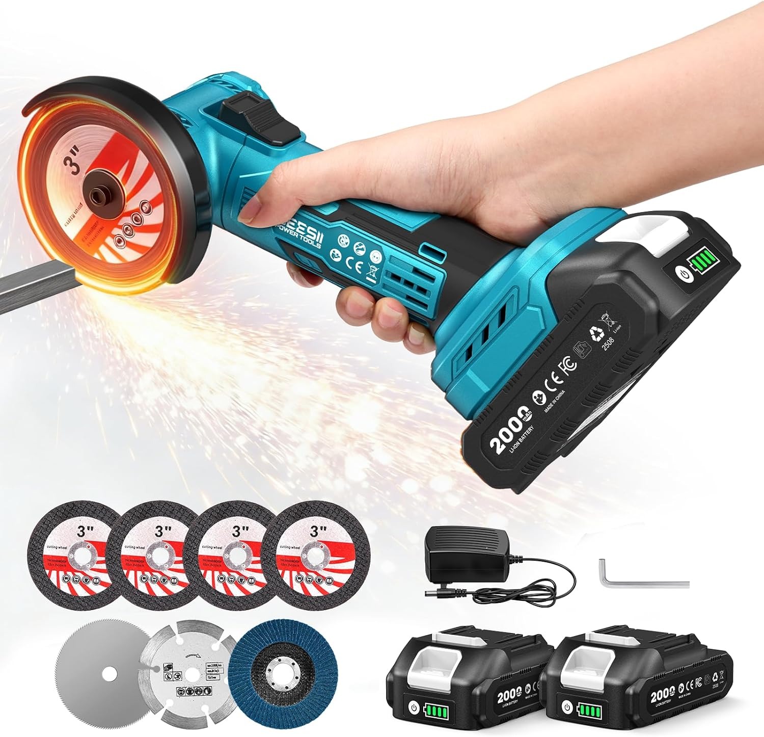 Brushless Angle Grinder Battery Powered - SEESII เครื่องเจียรมุมไร้สายขนาดเล็ก 3 นิ้ว เครื่องเจียรมุมไร้แปรงถ่าน 19000