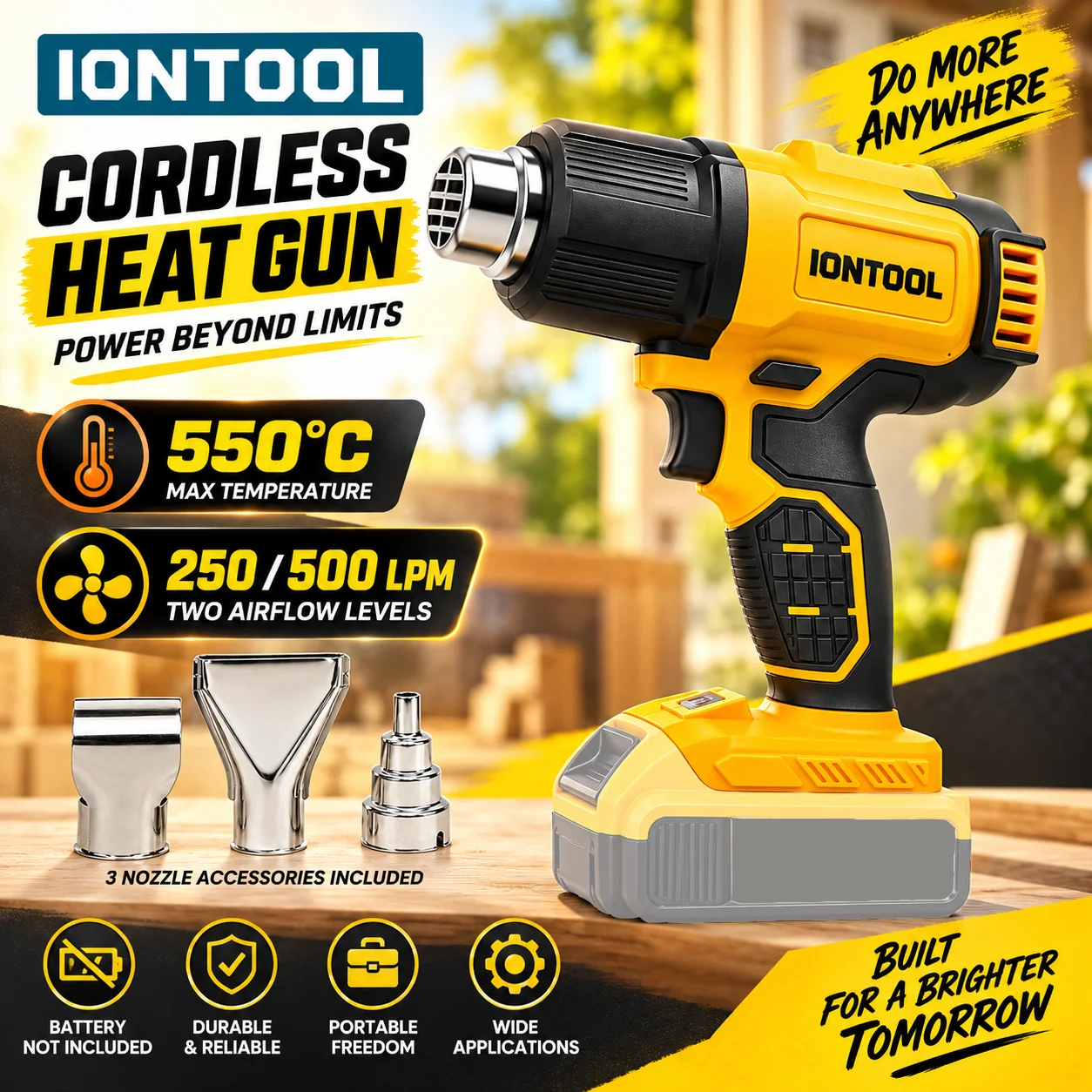 Cordless Heat Gun For Shrink Tubing - ไอออนทูล ปืนลมร้อนไร้สาย 550 ℃ สำหรับงานซ่อมรถยนต์ งาน
