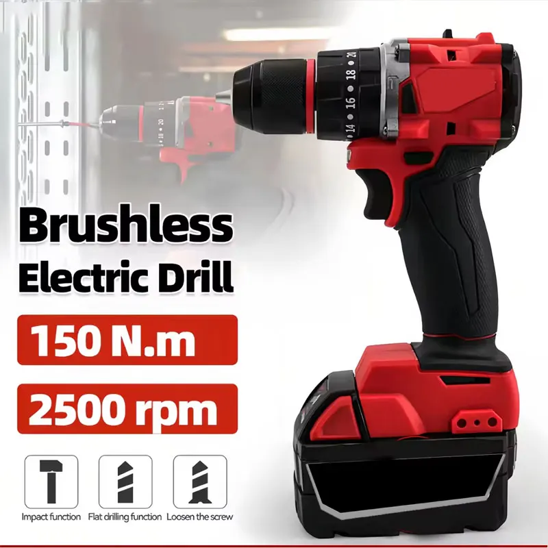 Brushless Cordless Electric Drill 18V - สว่านกระแทกไร้สายขนาดเล็ก 150 นิวตันเมตร เครื่องมือไฟฟ้าไร้สายสำหรับงานปรับปรุงบ้าน ใช้ร่วมกับแบตเตอรี่ Makita