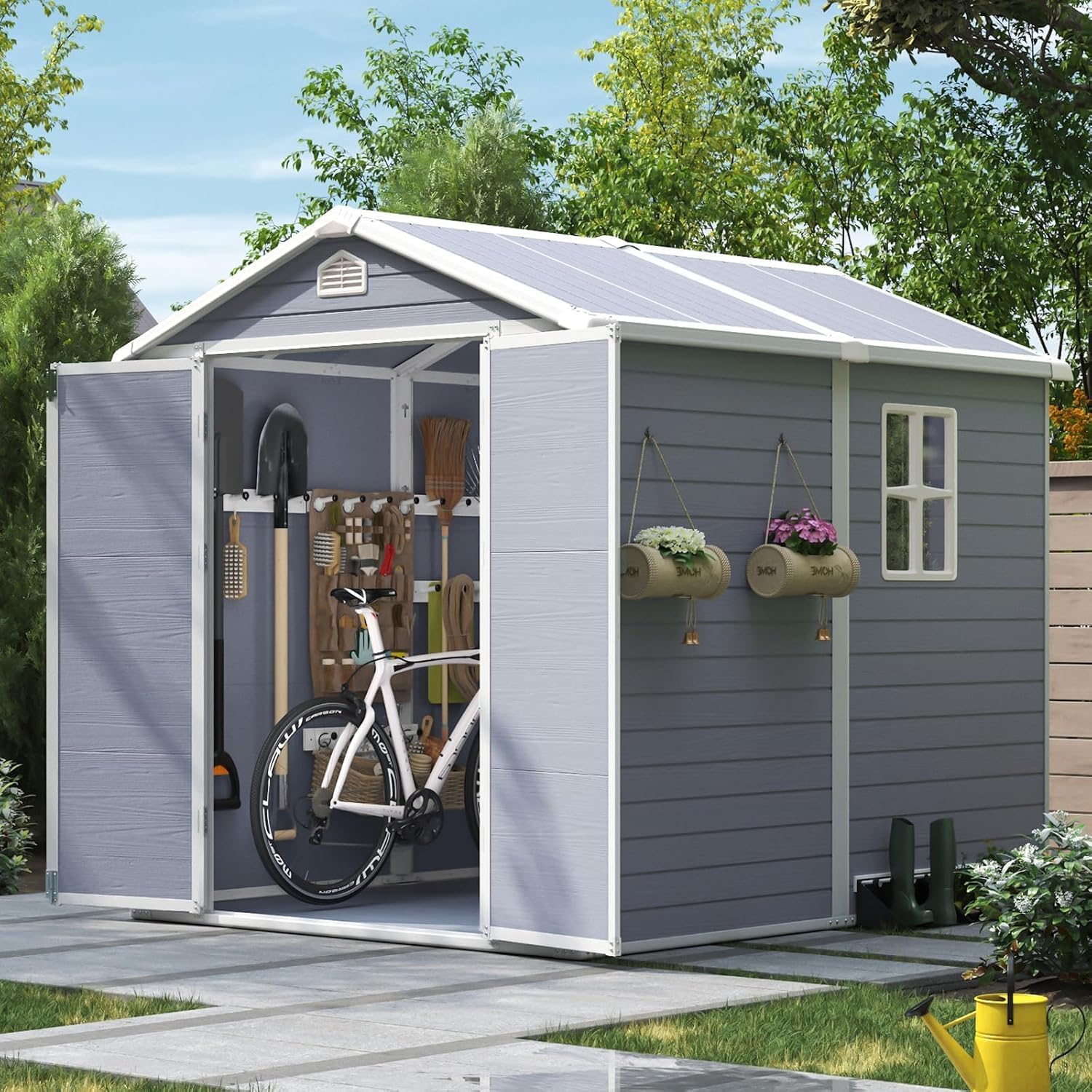 โรงเก็บของกลางแจ้งขนาด 6x8 ฟุต - Garden Tools บทวิจารณ์และราคา